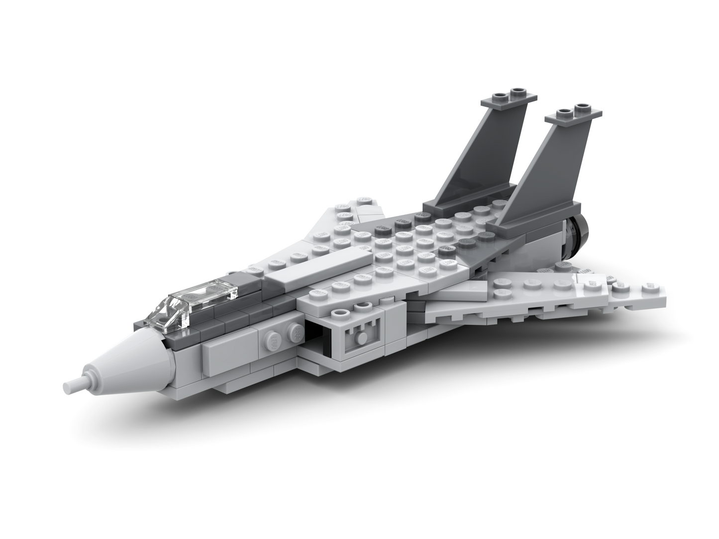 Toy plane model made of interlocking bricks on a white background