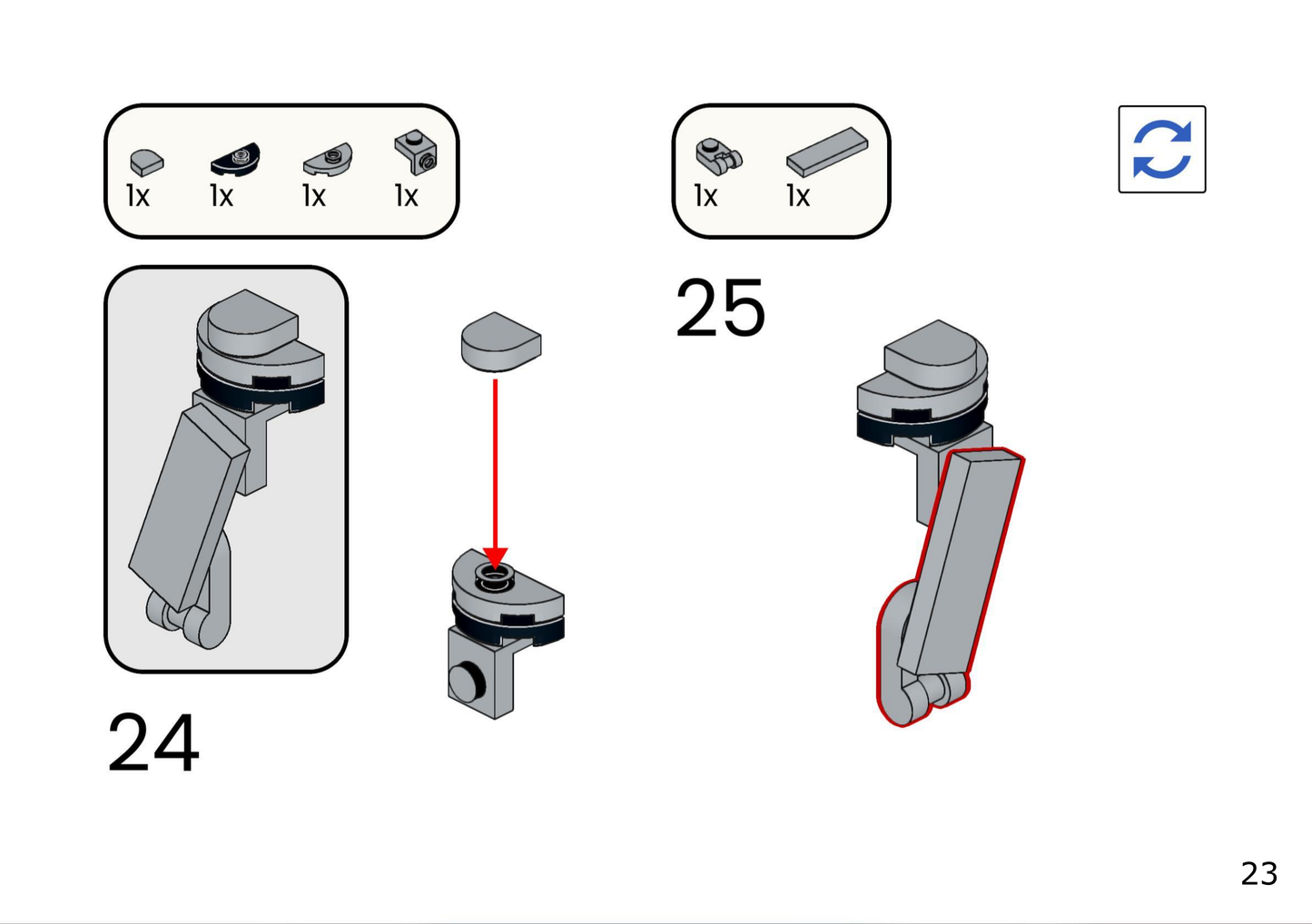LEGO piece diagram with connectors and a block on a white background