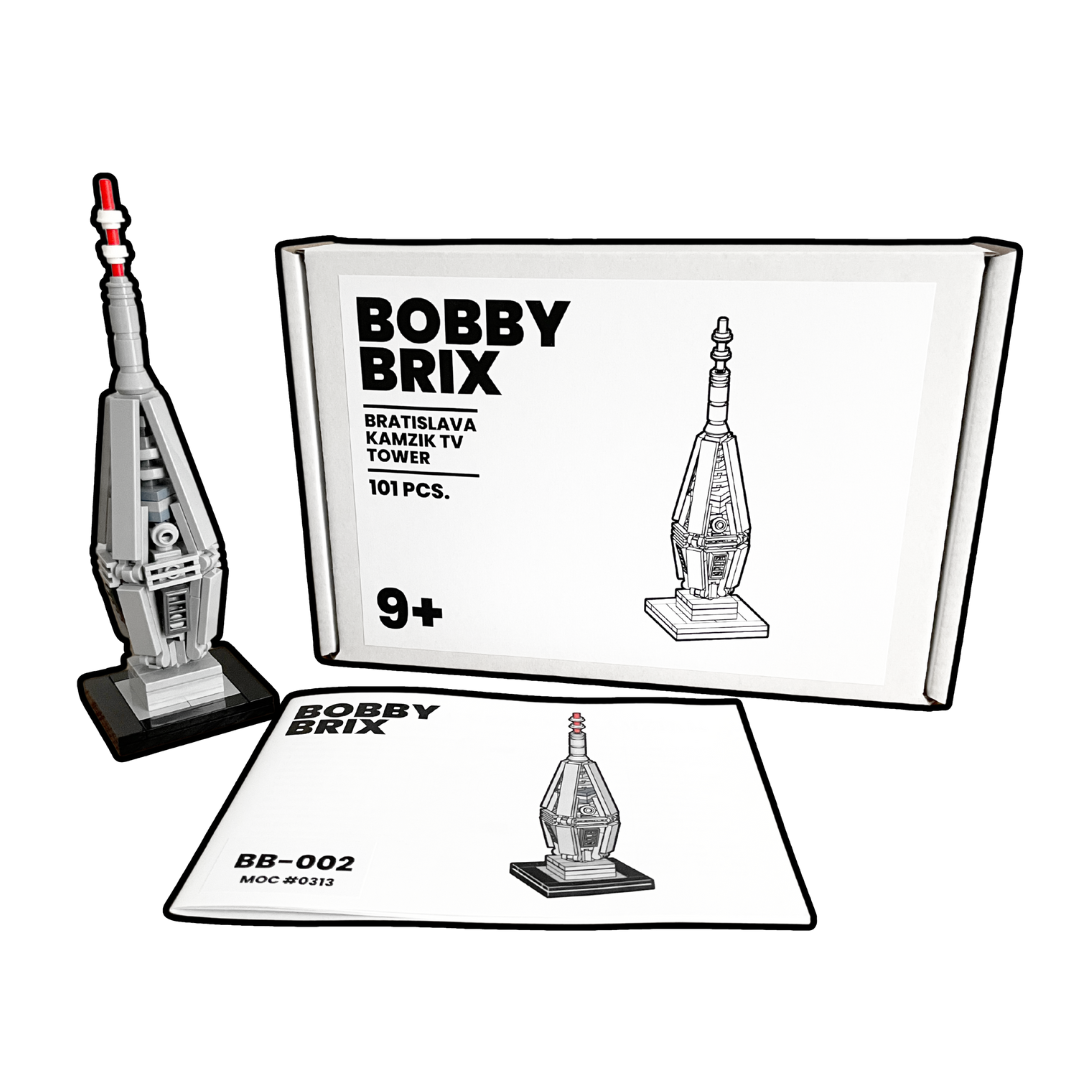 Bobby Brix model kit with packaging and instruction sheet on a white background