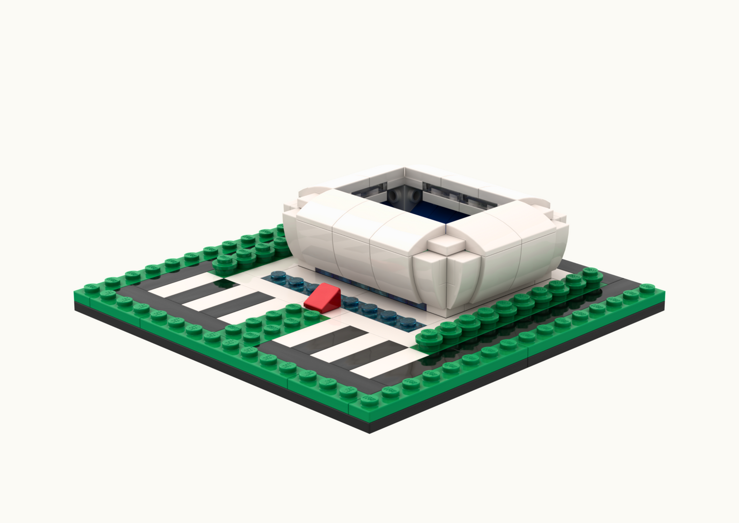 LEGO model of a building on a white background