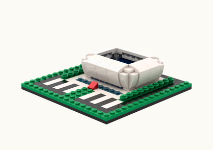 LEGO model of a building on a white background