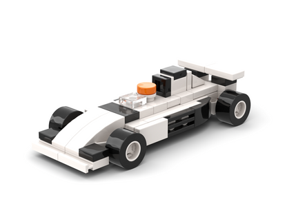 3D rendered image of a miniature LEGO race car model.