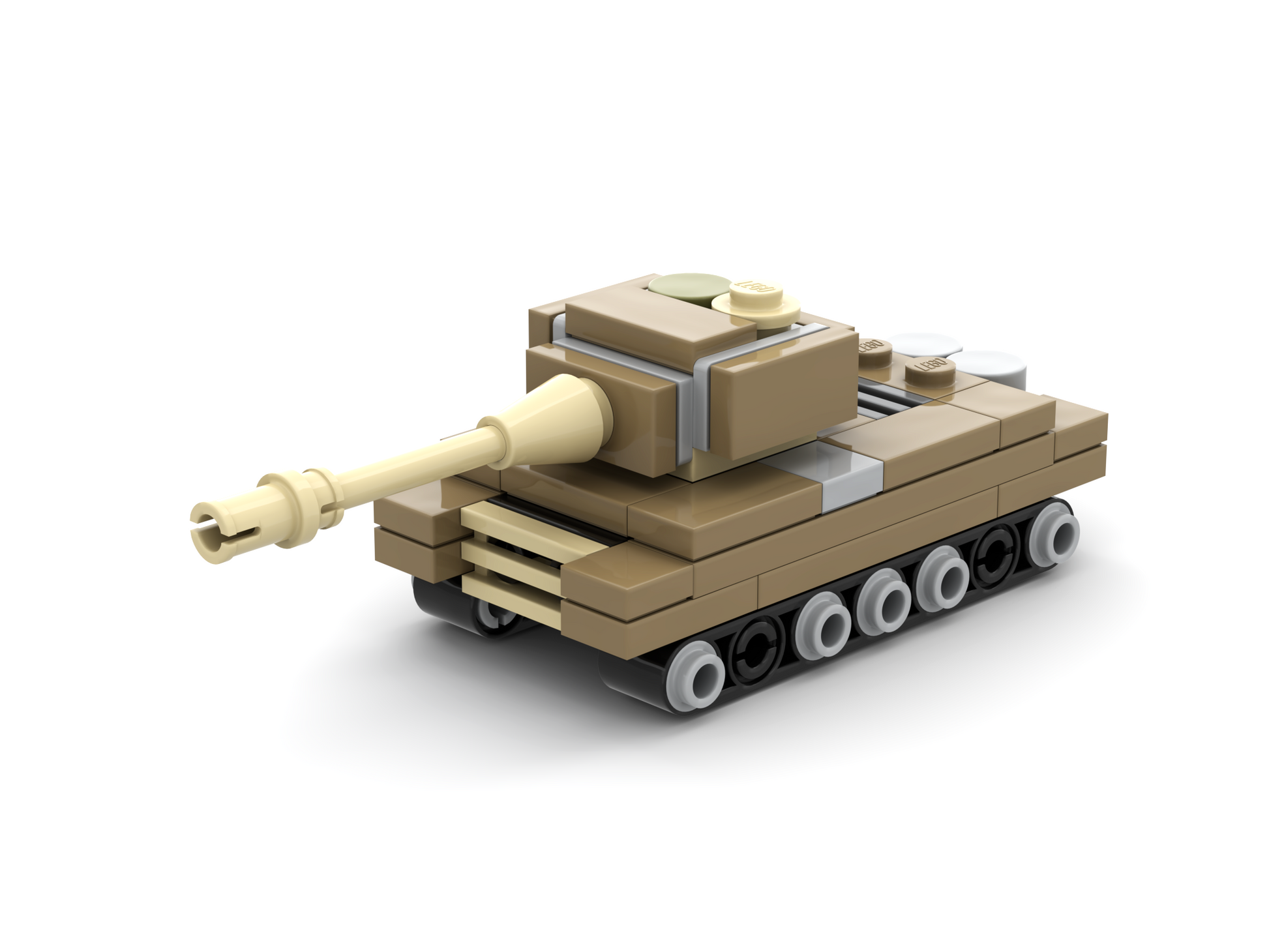3D rendered image of a LEGO Tiger I tank model.