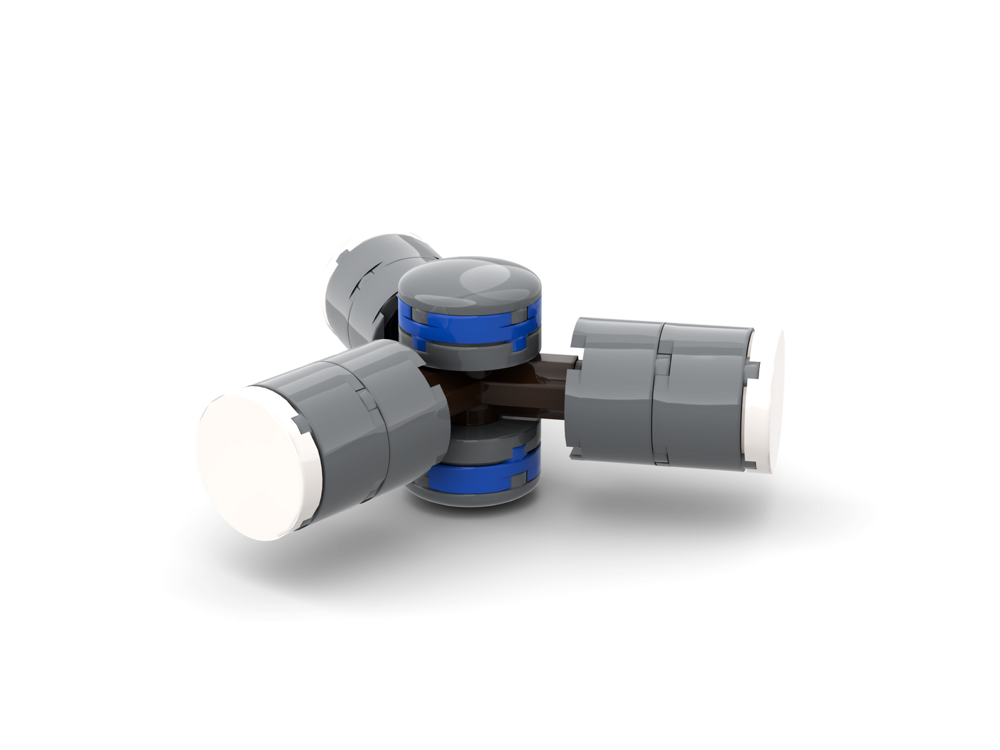 Gray and blue cylindrical device on a white background