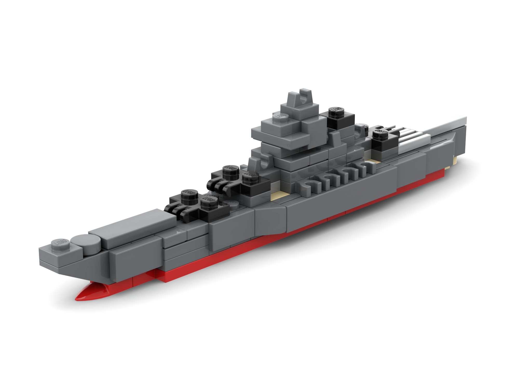 Toy ship model made of interlocking bricks on a white background