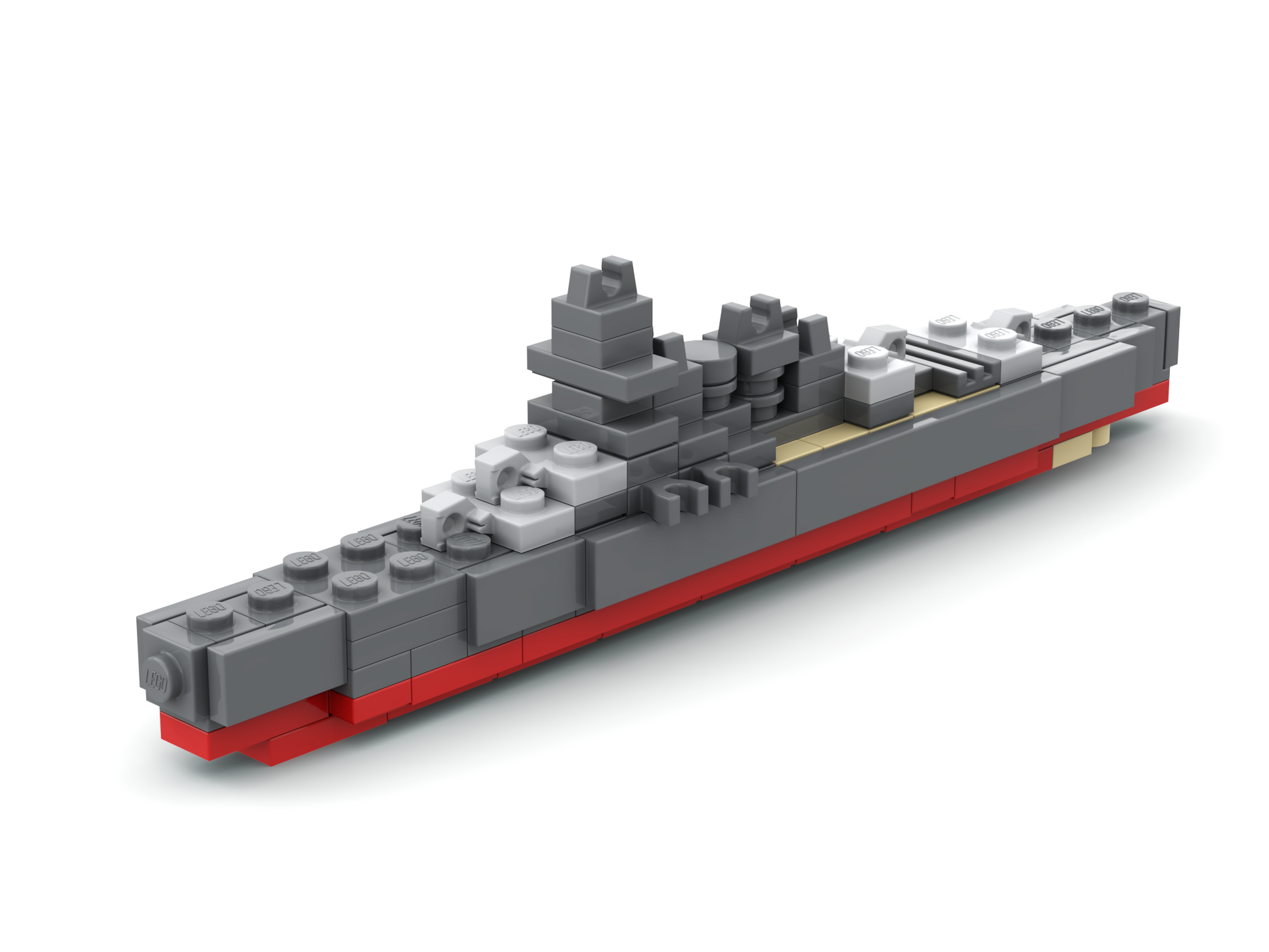 Model of a ship made from interlocking bricks on a white background