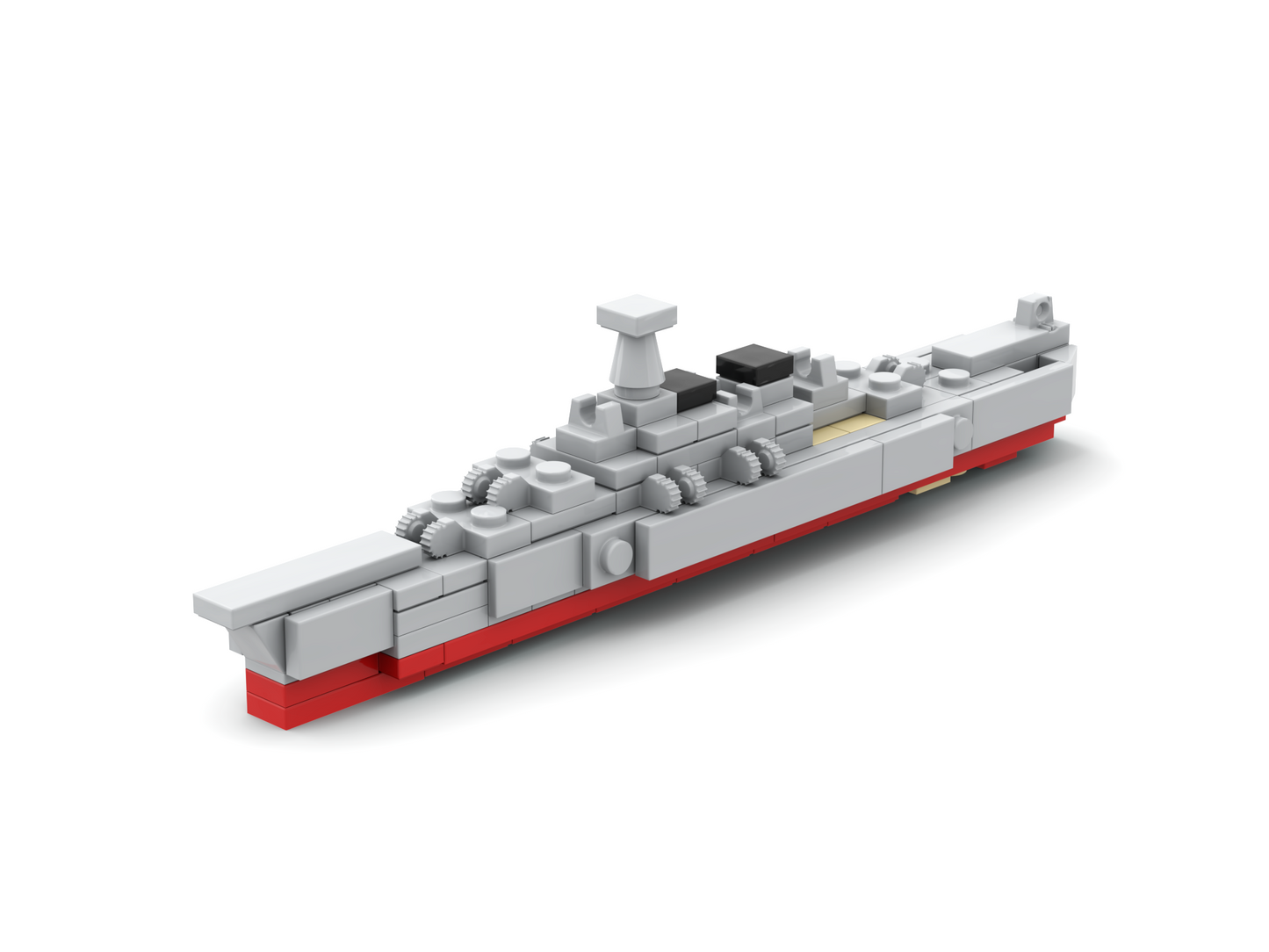 Model of a ship made from interlocking bricks on a white background