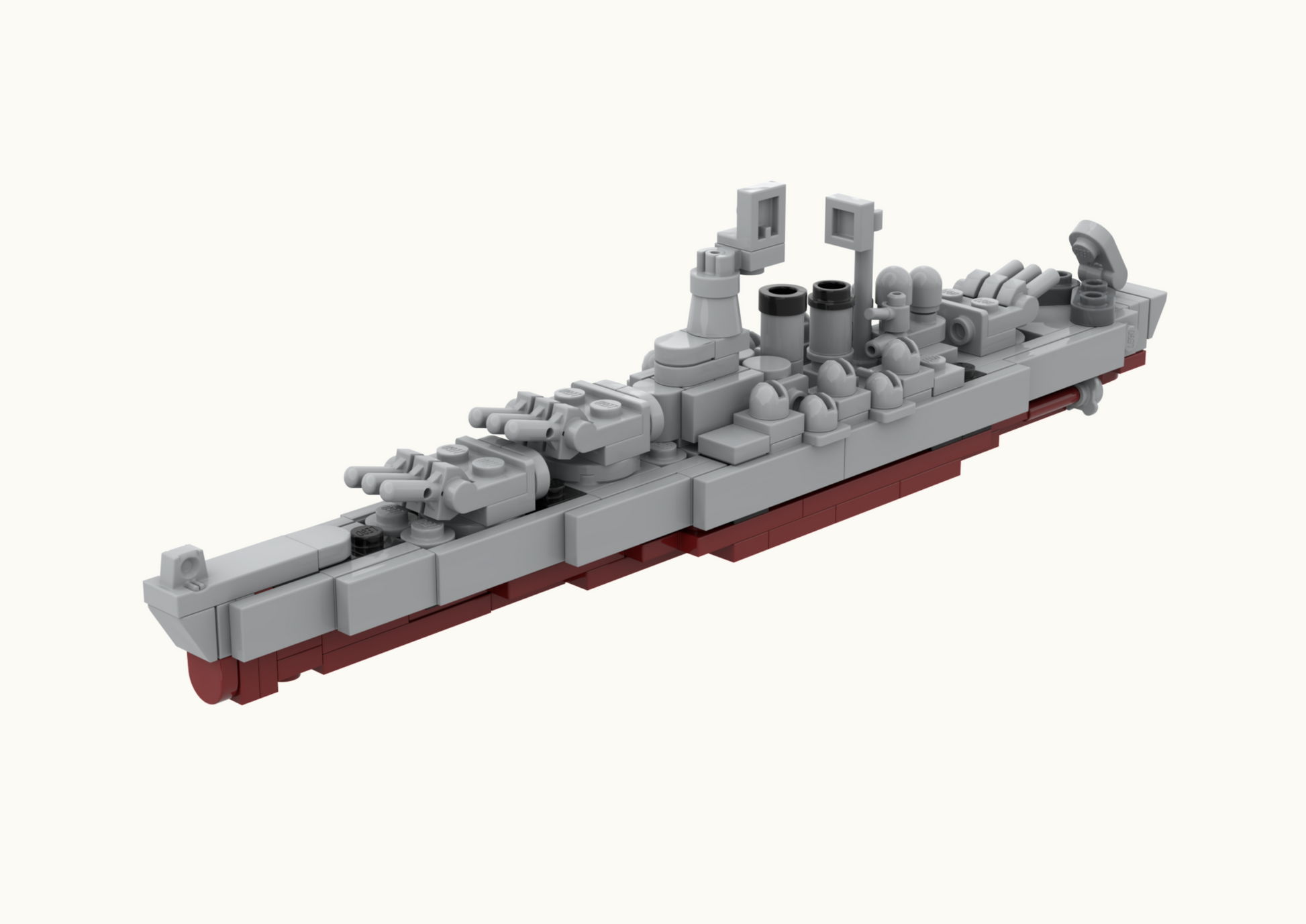 LEGO USS North Carlina Battleship MOC front view.