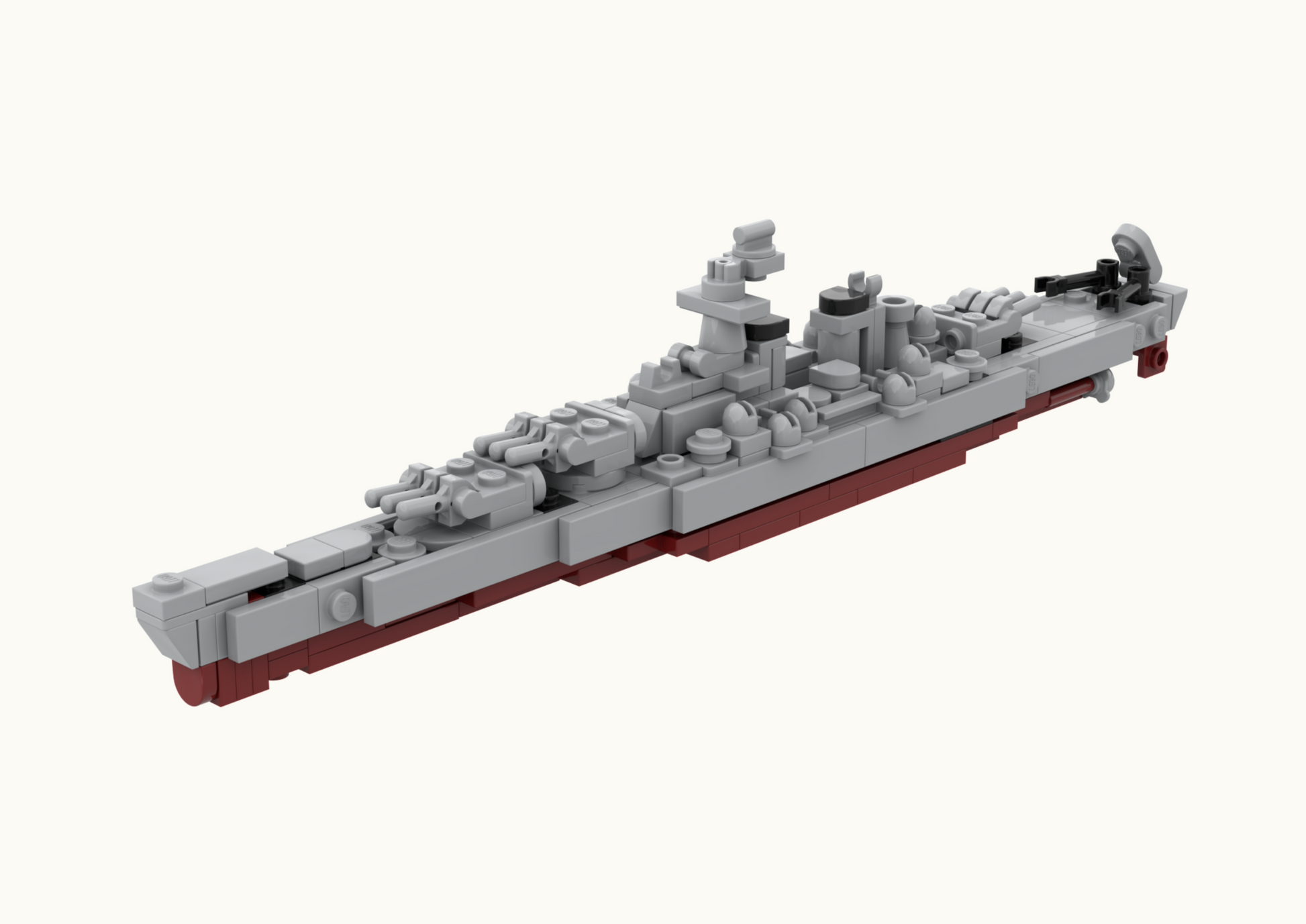 LEGO USS Iowa Battleship MOC in a plain 3D render.