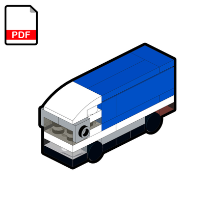 Blue truck model on a white background with a PDF icon.