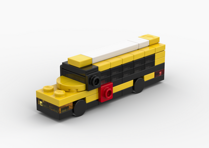 Model of a truck made from interlocking bricks on a white background
