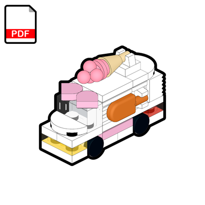 Illustration of a ice cream truck with pink and orange elements on a white background