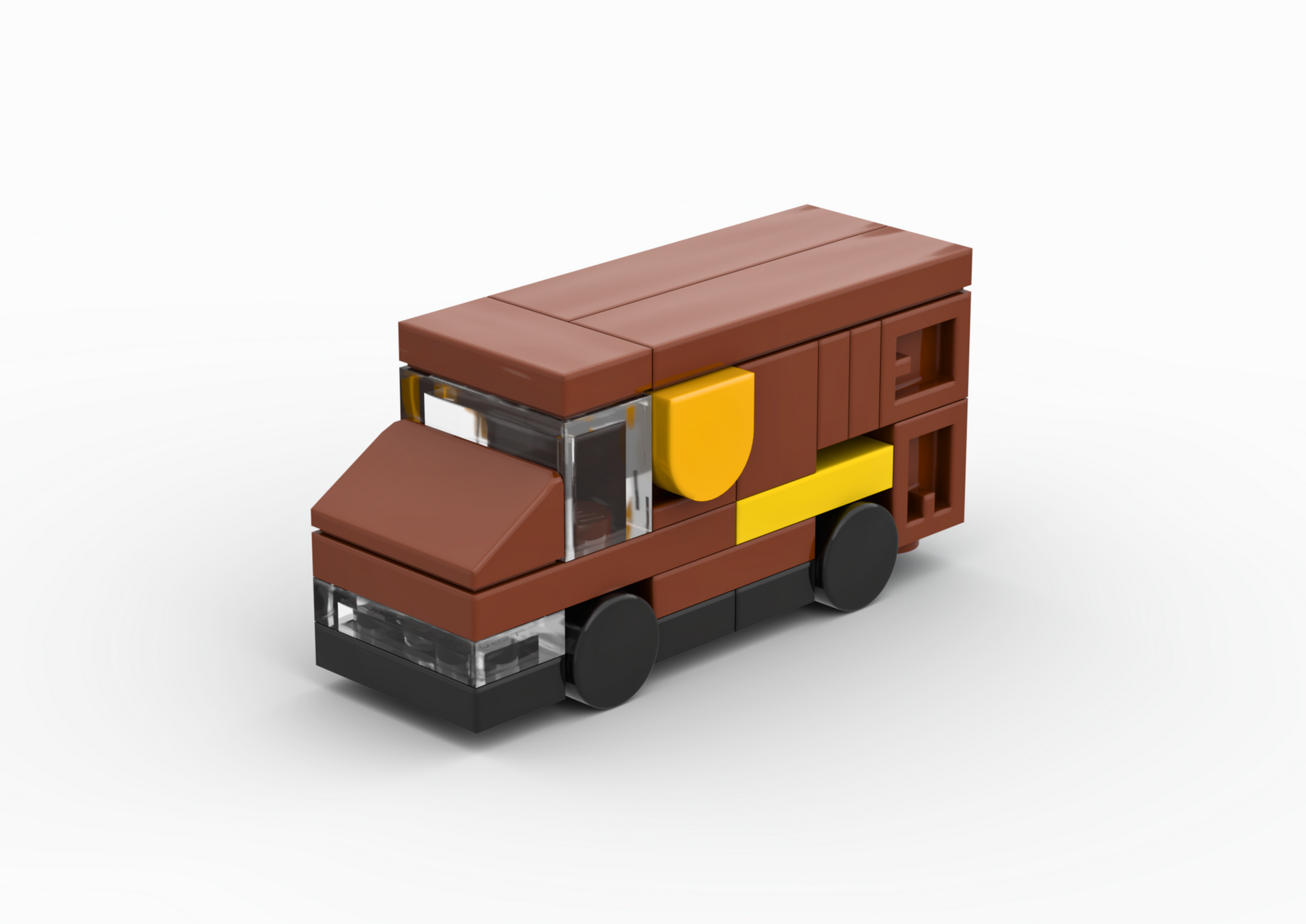 Toy truck made of interlocking bricks on a white background