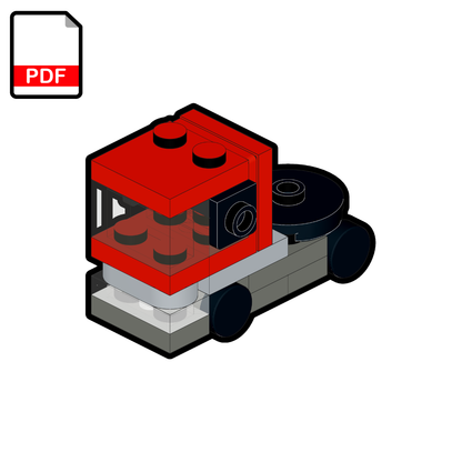 Toy truck made of interlocking bricks with a PDF icon on a white background