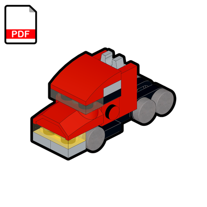 Red toy truck model on a white background with a PDF icon.