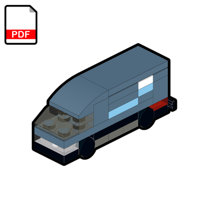 Blue truck model on a white background with a PDF icon.