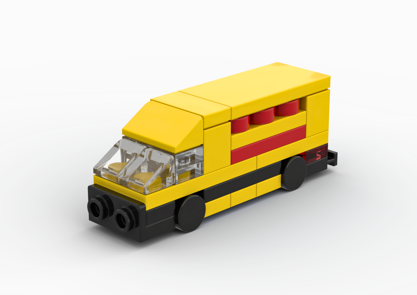 Yellow toy truck with red accents on a white background