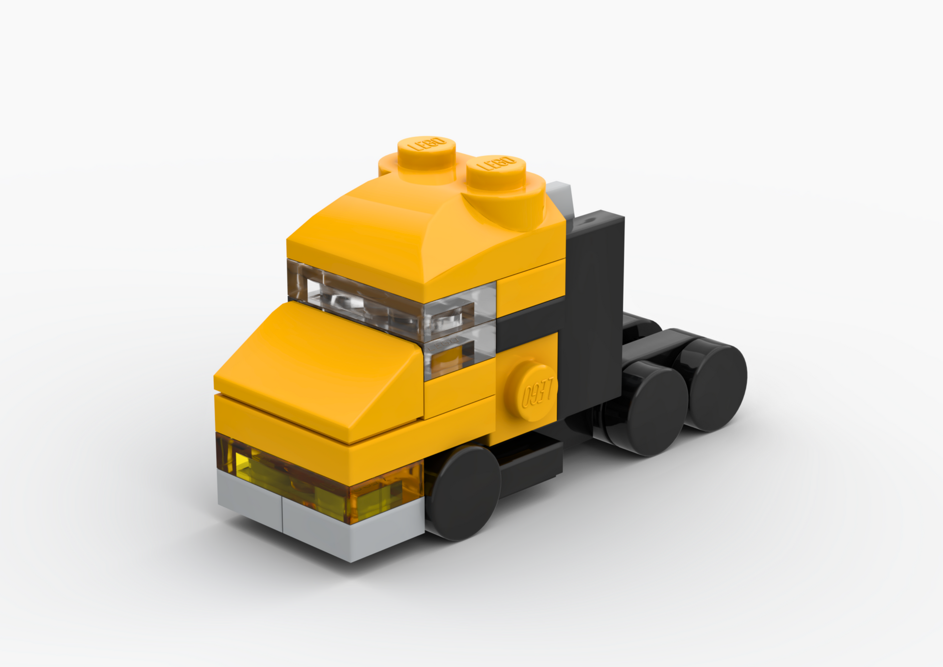 Yellow toy truck with red accents on a white background