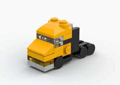 Yellow toy truck with red accents on a white background