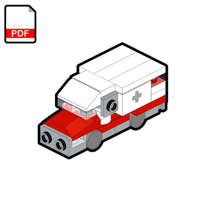 Diagram of a lego ambulance with a PDF icon on a white background