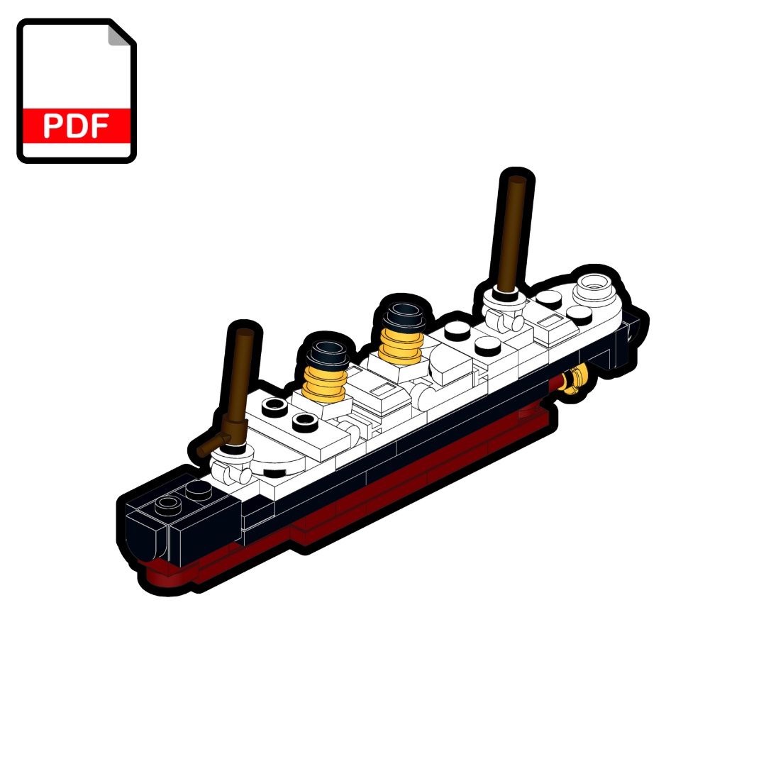 Diagram of a ship with black, white, and red colors on a white background