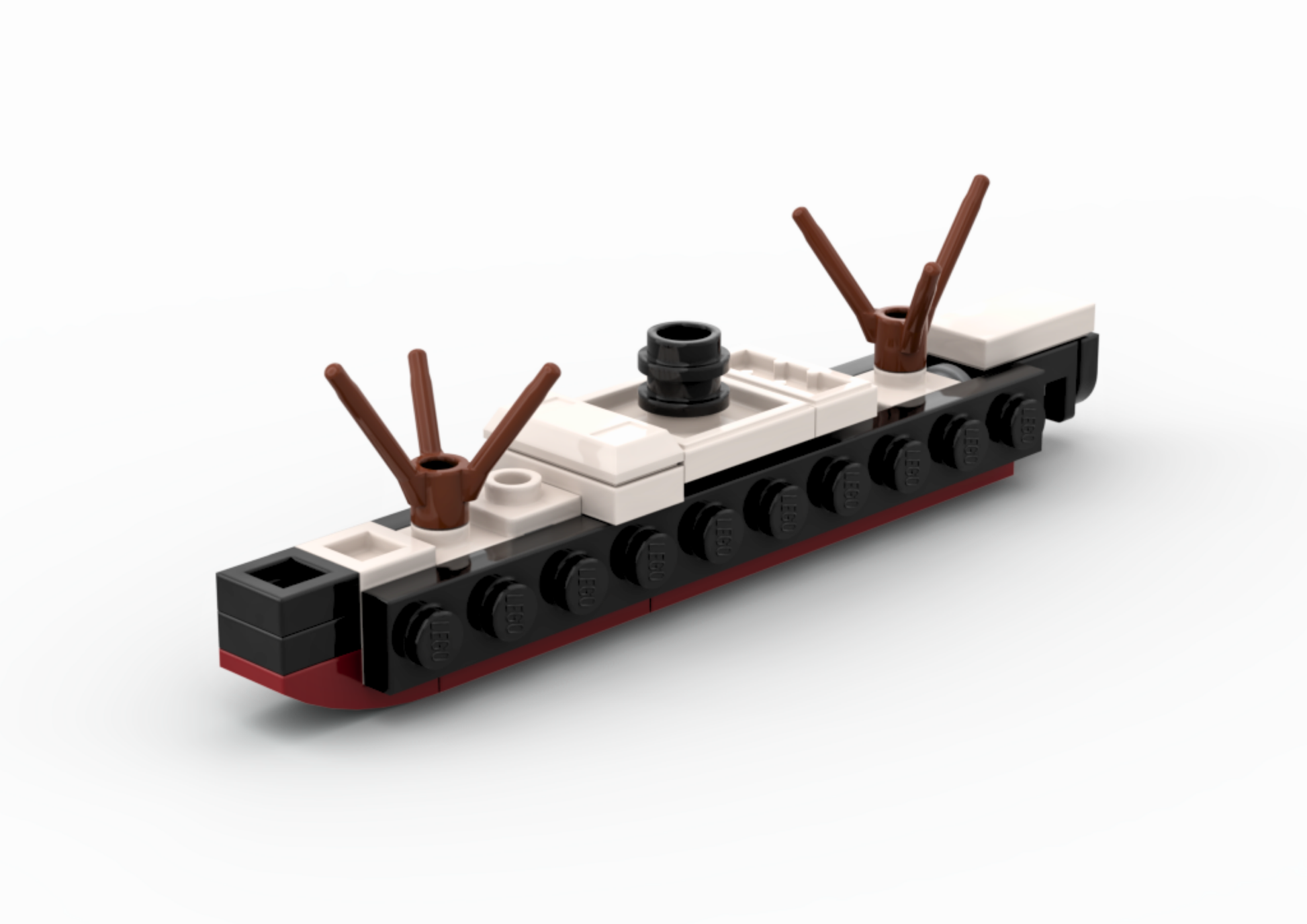LEGO model of a ship on a white background