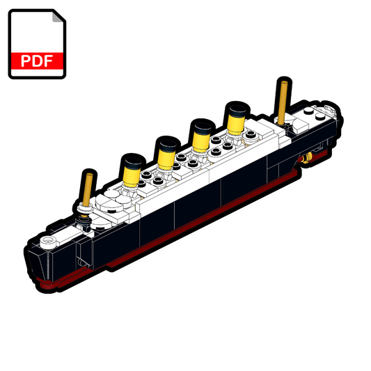 A PDF icon indicating building instructions for a LEGO RMS Titanic model are available.