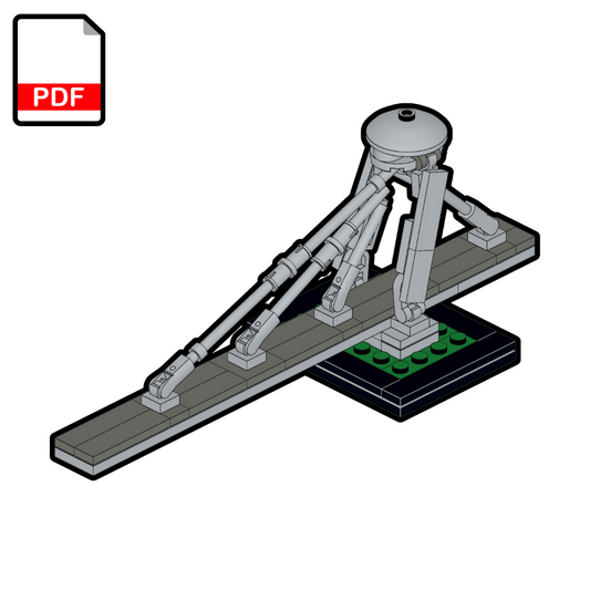 LEGO model of the Bratislava SNP Bridge on a white background with a PDF icon.