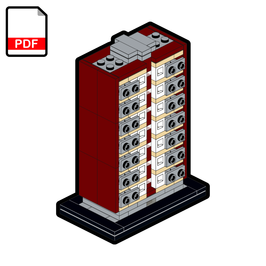 3D model of a building block structure with a PDF icon on a white background