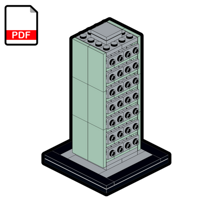 3D model of a building block structure with a PDF icon on a white background