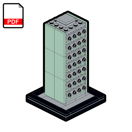 3D model of a building block structure with a PDF icon on a white background
