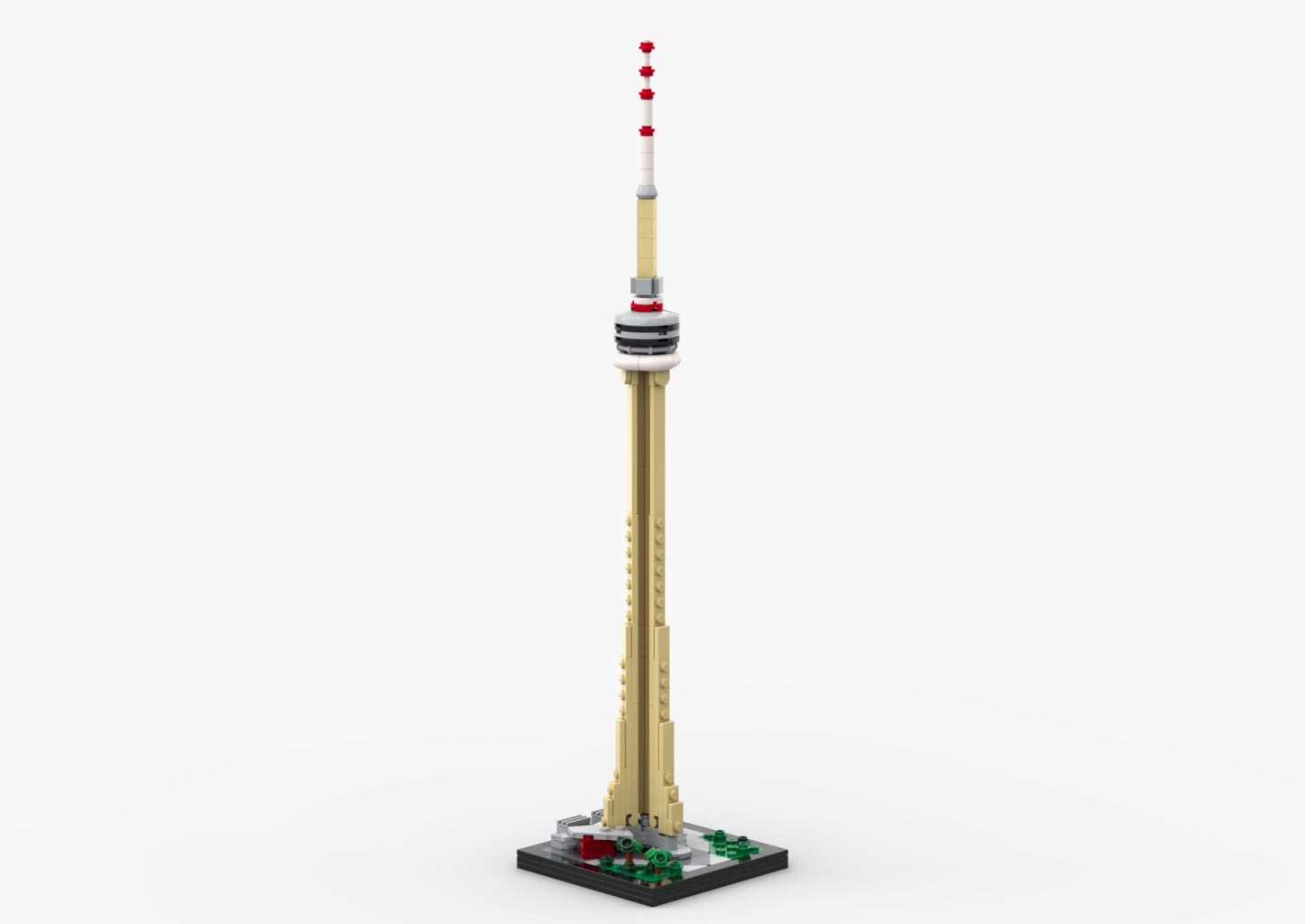 LEGO model of a tower on a white background