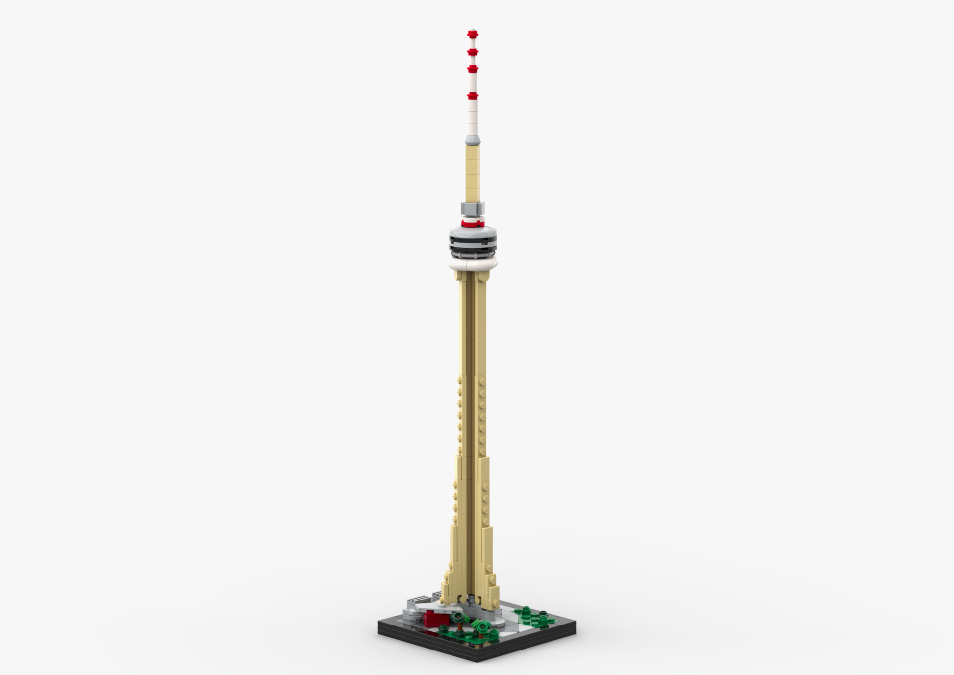 LEGO model of a tower on a white background
