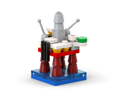 Toy figure made of interlocking bricks on a white background