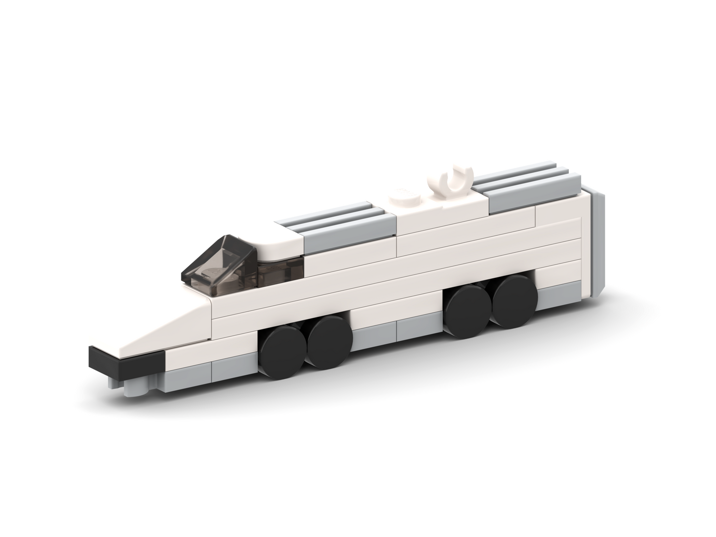 Toy car made of interlocking bricks on a white background