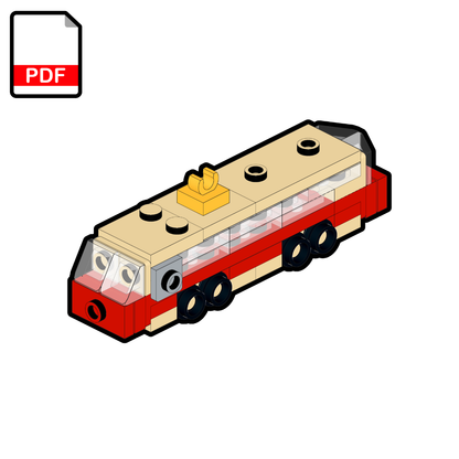 Illustration of a micro-scaled LEGO retro tramway model.