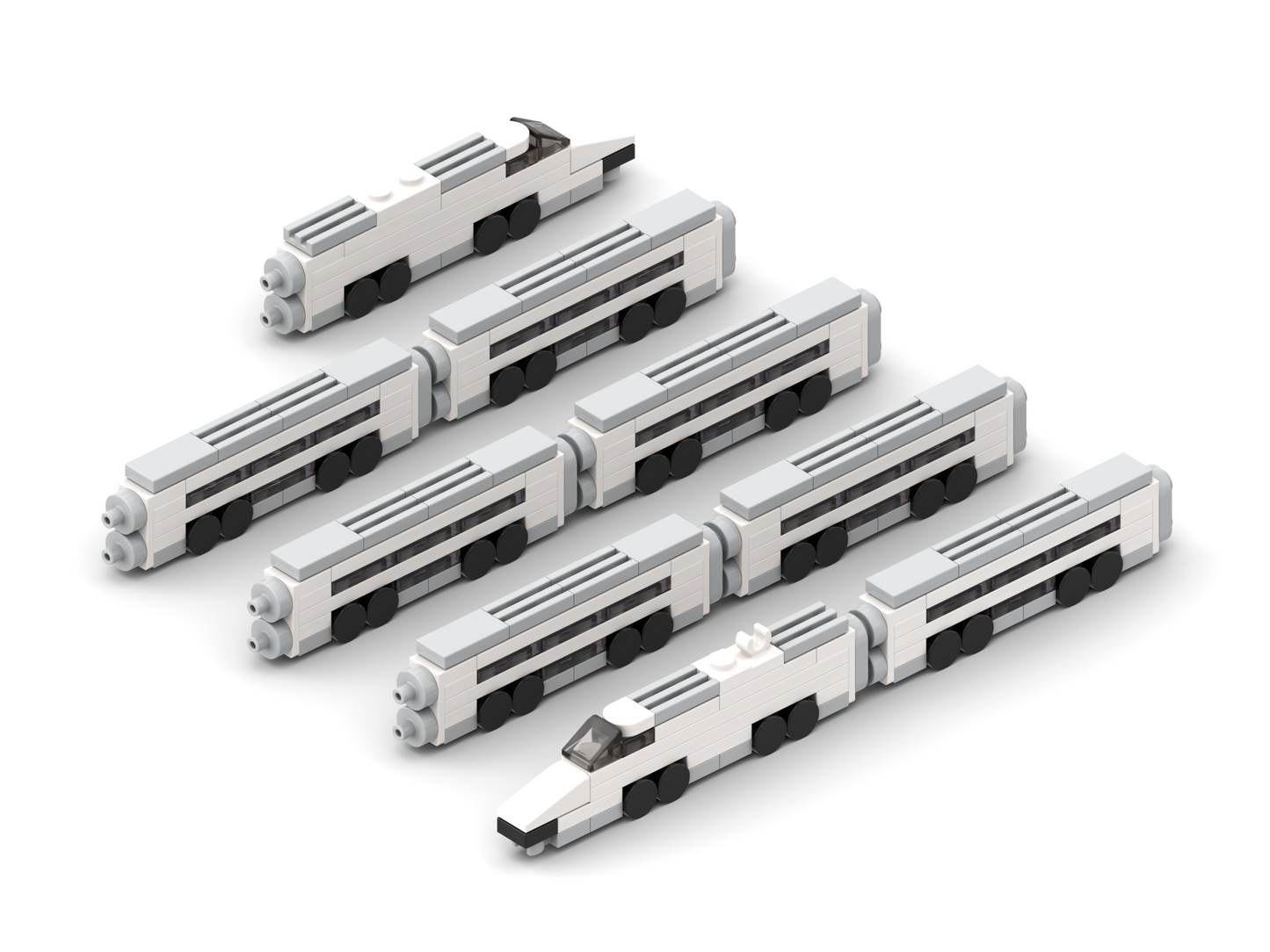 Set of toy train models on a white background