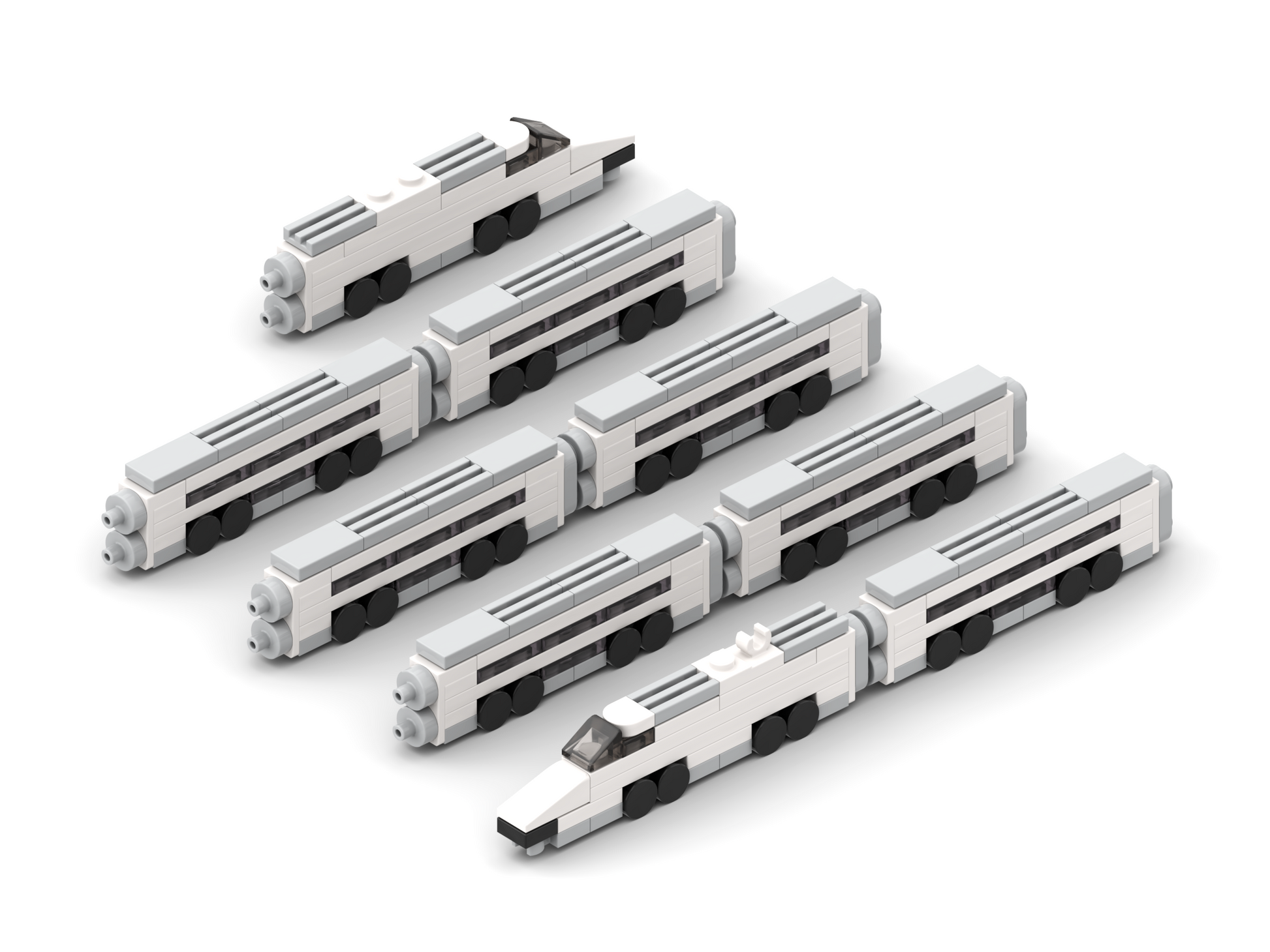Set of toy train models on a white background