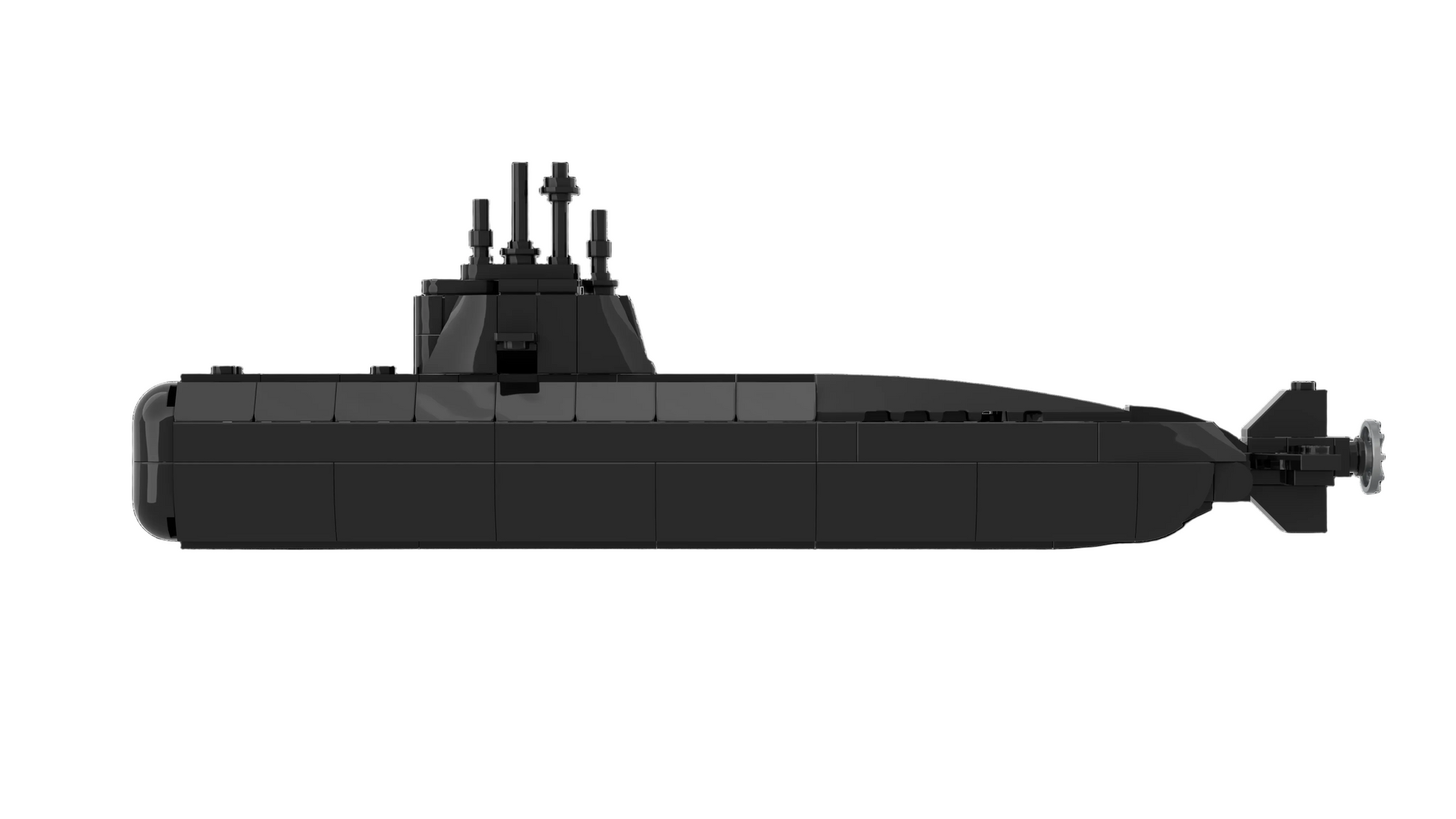 Black silhouette of a submarine on a white background