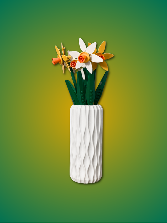 White textured vase with flowers on a gradient green background