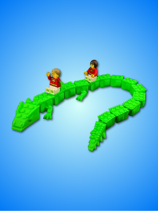 Flexible Brick Dragon - LEGO Minifigure Compatible | 5-Seat Articulated Dragon | 3D Printed PLA