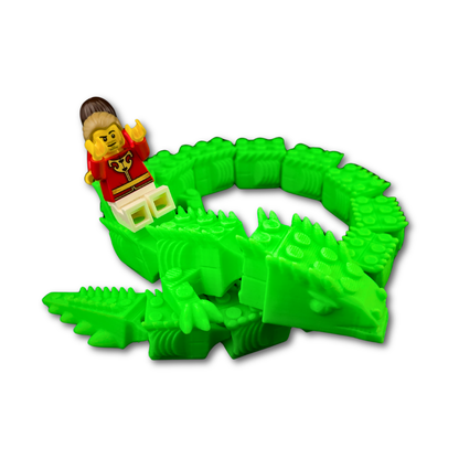 Flexible Brick Dragon - LEGO Minifigure Compatible | 5-Seat Articulated Dragon | 3D Printed PLA