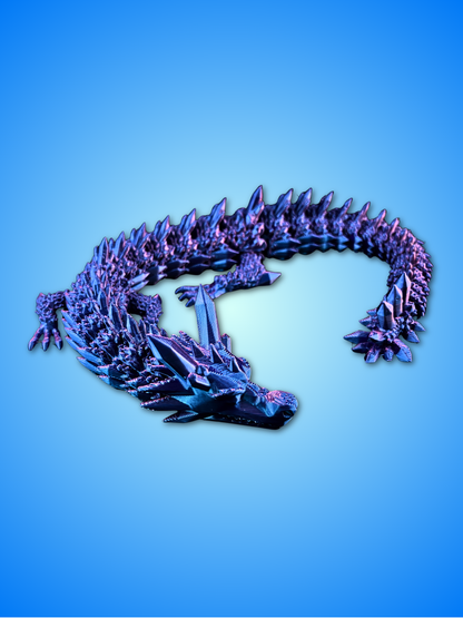 Crystal Dragon Flexible Toy - 3D Printed PLA | Spine Crystals, Dual Colour Silk PLA | 38cm