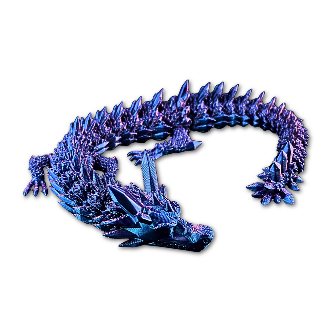 Crystal Dragon Flexible Toy - 3D Printed PLA | Spine Crystals, Dual Colour Silk PLA | 38cm