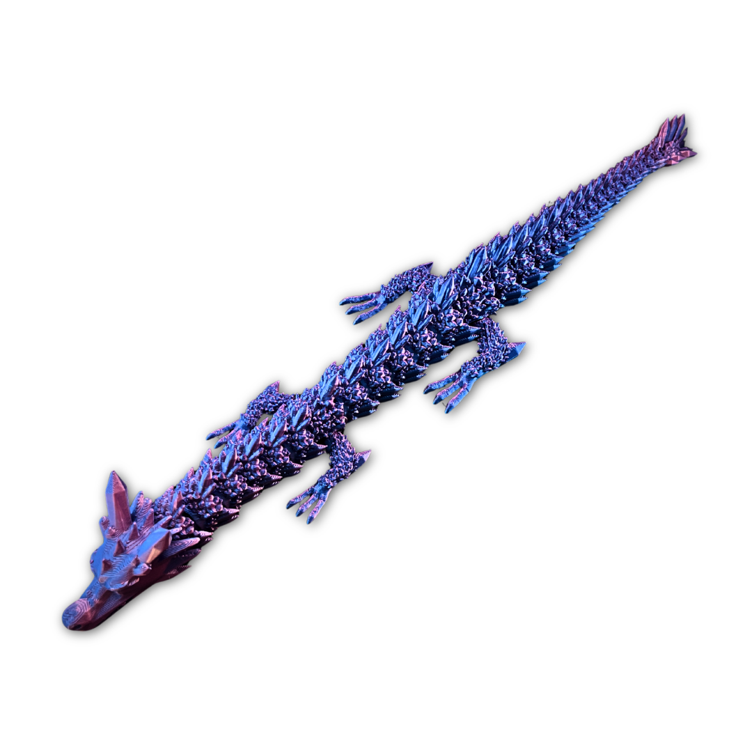 Crystal Dragon Flexible Toy - 3D Printed PLA | Spine Crystals, Dual Colour Silk PLA | 38cm
