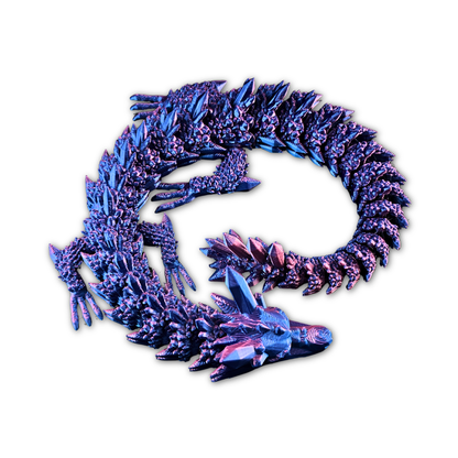 Crystal Dragon Flexible Toy - 3D Printed PLA | Spine Crystals, Dual Colour Silk PLA | 38cm