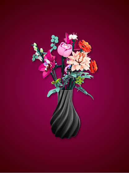 Vase with colorful flowers on a magenta background