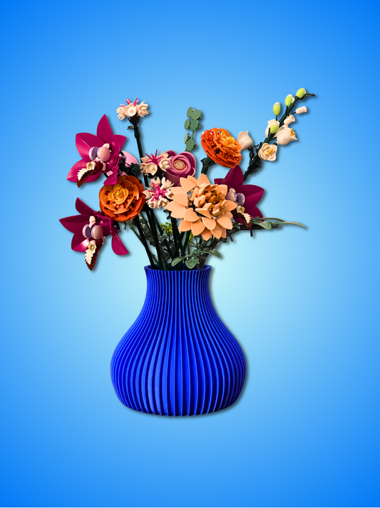 SIERRA Ribbed Display Vase for LEGO Botanical Flowers - 3D Printed PLA | Wide Architectural Design