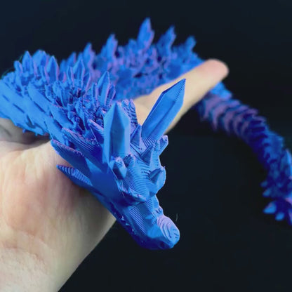 Crystal Dragon Flexible Toy - 3D Printed PLA | Spine Crystals, Dual Colour Silk PLA | 38cm